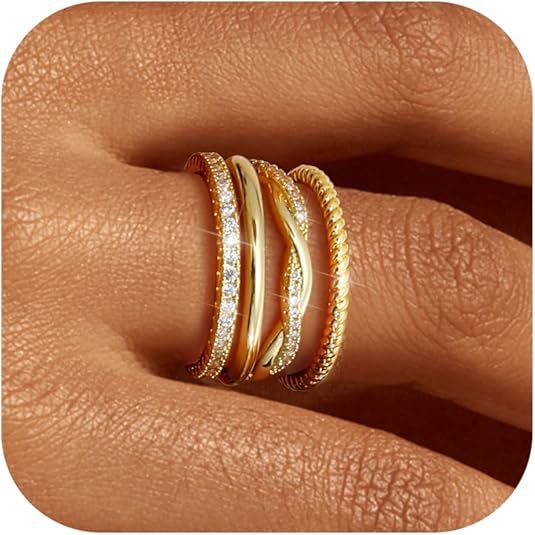 Exquisite Women's Stackable 18k Gold-plated Ring With Zircon_voghion.com