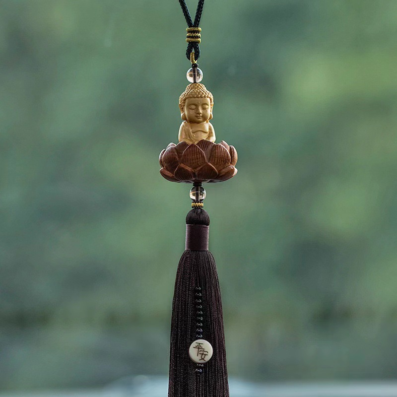 Boxwood Buddha blessing life Car pendant car pendant lotus safety symbol Car Rearview mirror pendant