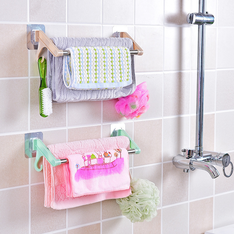 Punch-free double rod seamless sticker towel rack towel rack bathroom bathroom stainless steel hanging towel bath towel rack Punch-free double rod seamless sticker towel rack towel rack bathroom bathroom stainless steel hanging towel bath towel rack