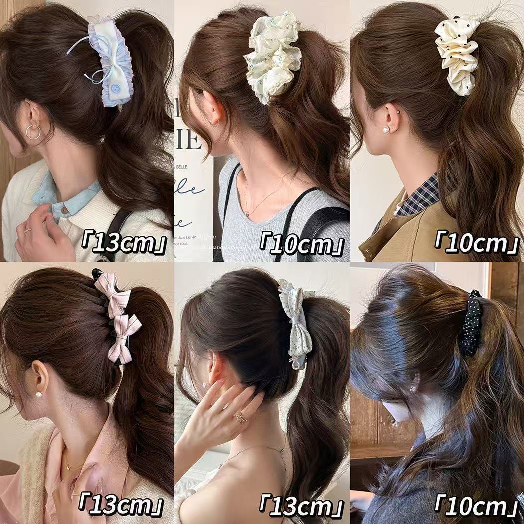 韩系少女甜美大号密齿香蕉夹温柔风飘带纽扣蝴蝶结香日常百搭发饰