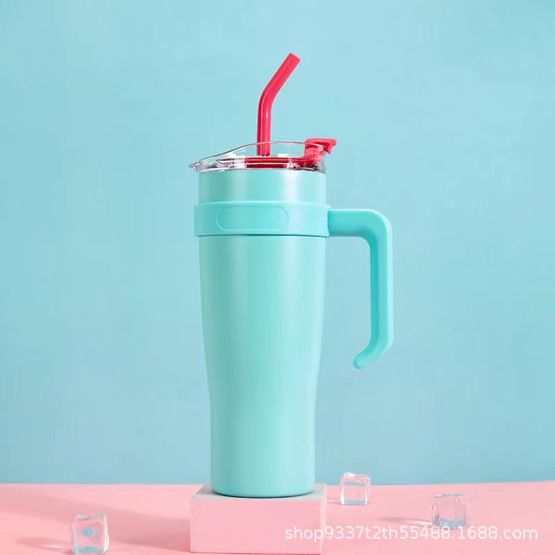 Taza aislante gigante popular transfronteriza con degradado, taza para auto con asa y pajita, portátil, de gran capacidad 304, para hielo.