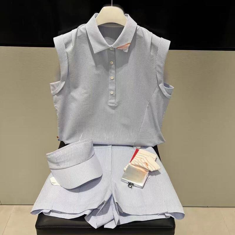 Lapel Collar Sleeveless Golf Clothing Women's Set Stylish Korean Style Versatile Sports Casual Golf Baseball Uniform Shorts