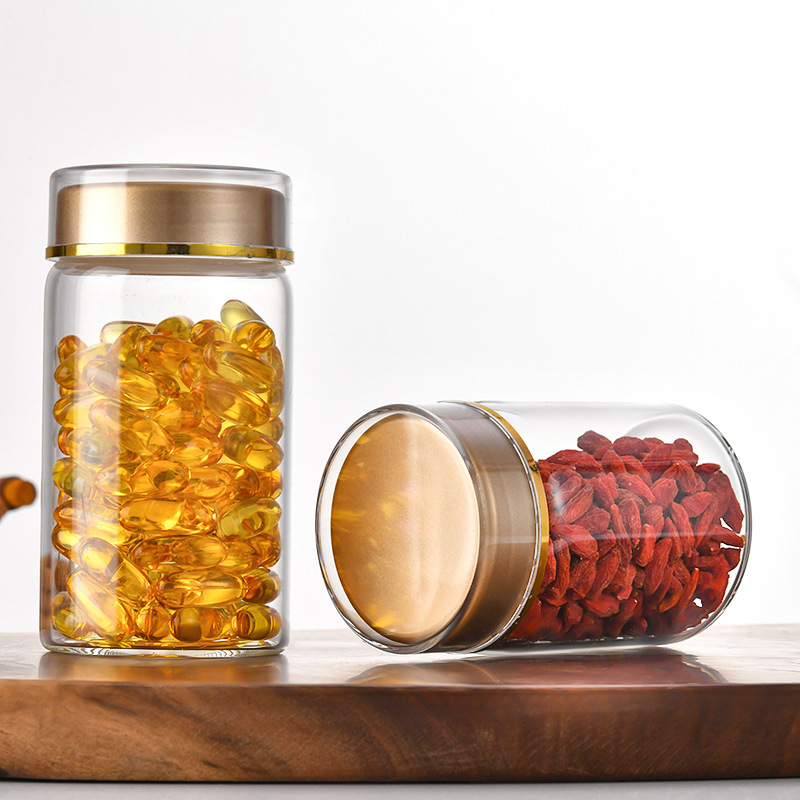 可定制贴标65mm螺口玻璃储物罐收纳罐200ml高硼硅玻璃胶囊药瓶