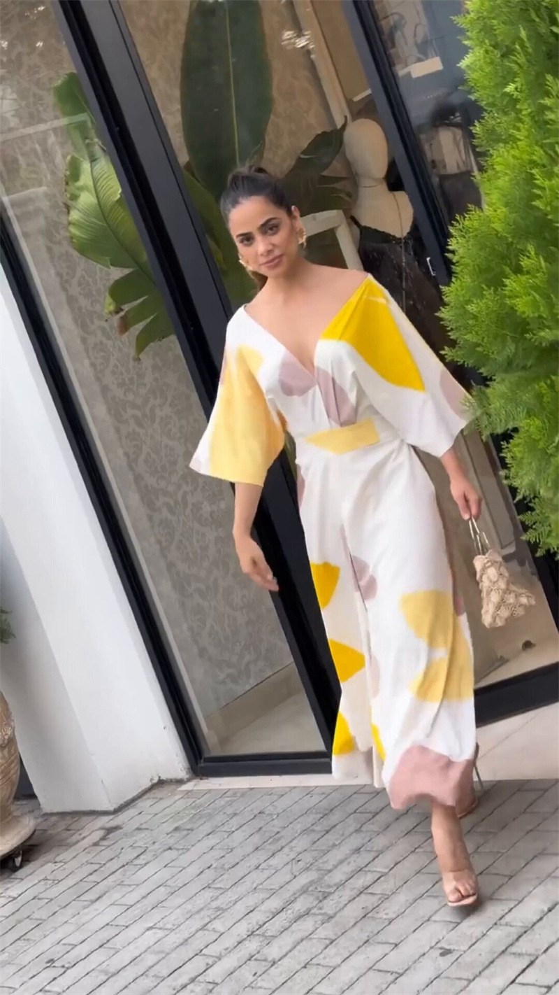 Polyester Fabric Type Wholesale Women's Simple Style Printing Color Block Holiday Daily V Neck 3/4 Length Sleeve Sheath Dress