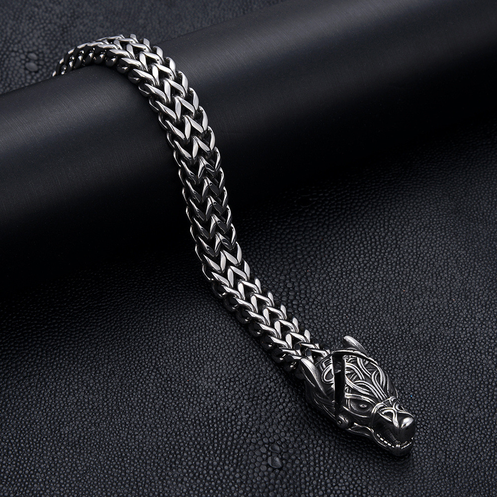 New European And American Viking Wolf Head Stainless For Men Punk Thick Chain Fashion Titanium Steel Vintage Bracelet_voghion.com