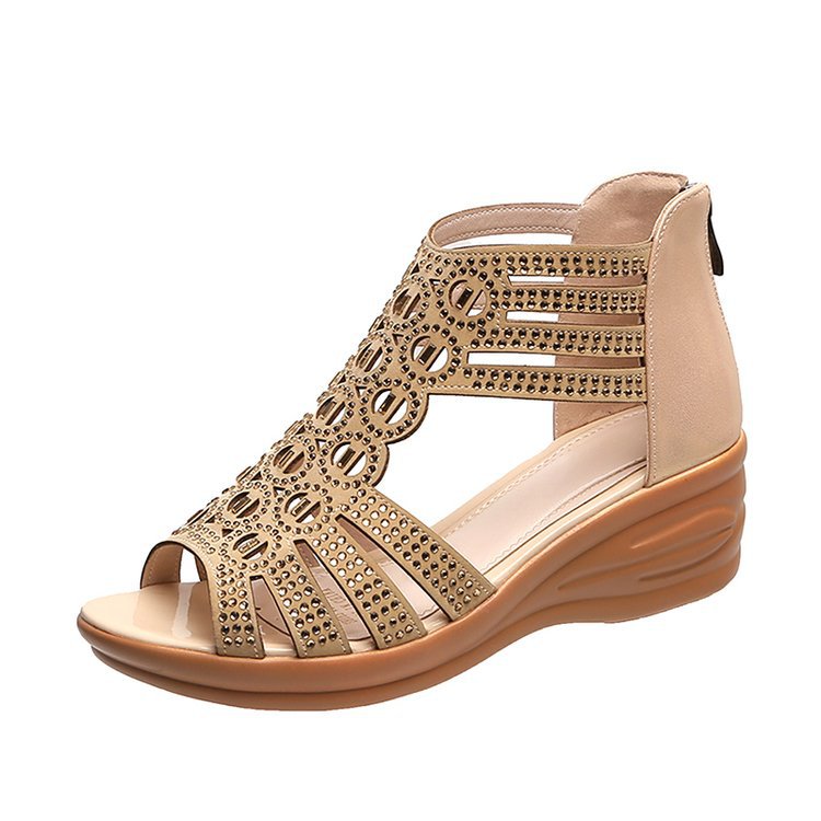 Fashionable sandals with zipper wedge heel for leisure with…