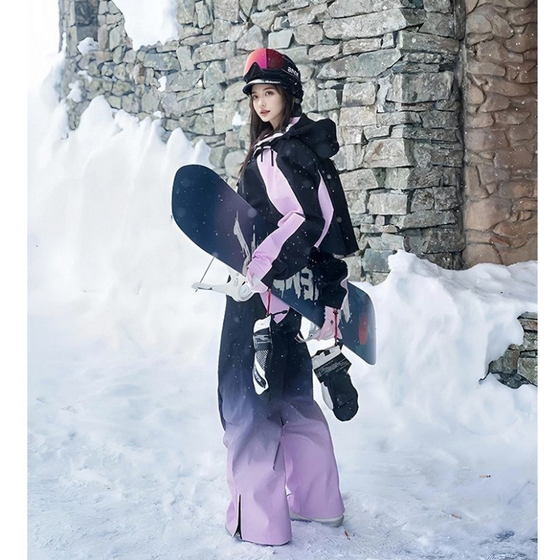 芙沿黑粉色滑雪服套装女2025冬新款户外防风防水加厚保暖单板雪服|undefined
