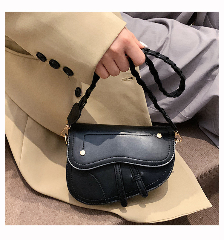 Fashion Casual Twist Small Saddle Bag New Wide Shoulder Strap Commuter Single Shoulder Messenger Bag display picture 8