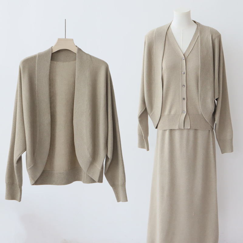 Wool Blended Knitted Cardigan Women's Shawl Autumn and Winter with Skirt Loose Short Waistle Strap Outer Blouse Sweater