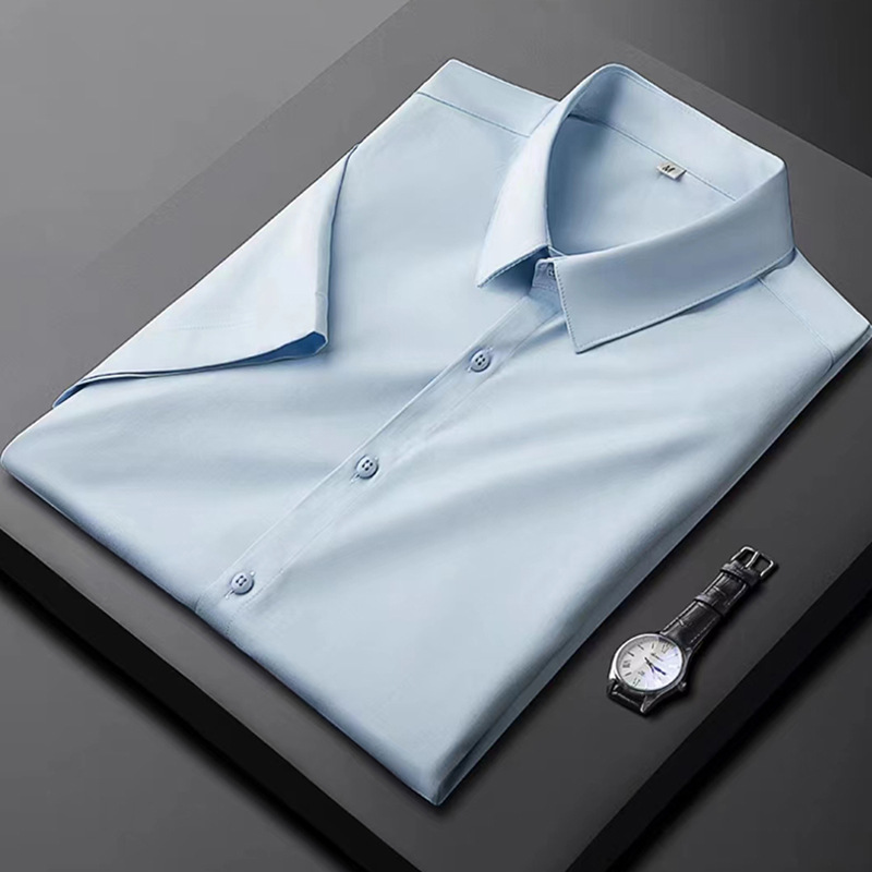 Light luxury high-end short for summer slim fit and non ironing business men's oversized half sleeved work shirt_vogarts.com