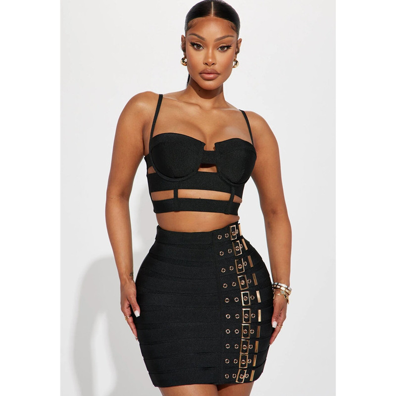 Cross-border New Amazon Explosions Punk Style Bandage Dress Set European and American Sexy Strap Skirt Nightclub suit