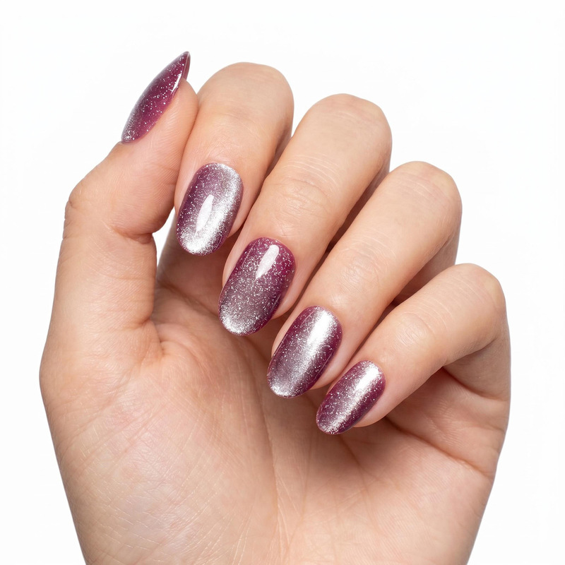Flashing Oval Maillard Cherry Red Solid Color Cat Eye Short Fake Nails Nail Art Nail Tips Flashing Oval Maillard Cherry Red Solid Color Cat Eye Short Fake Nails Nail Art Nail Tips
