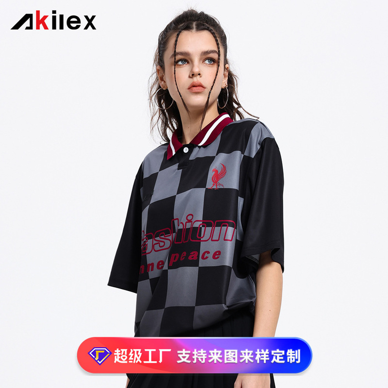 Fashionable Brand Retro Jersey Customized Fashion Street Photography Men's and Women's Uniforms Sexy Street Plaid Polo Collar Loose T-Shirt
