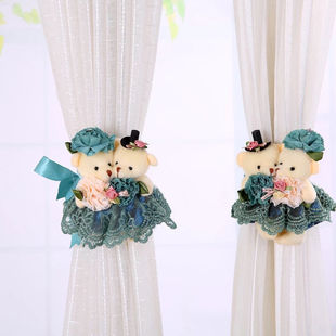 European-Style Bear Curtain Tiebacks, Creative Pastoral Fabric Curtain Tiebacks, Flower Binding Set of Two