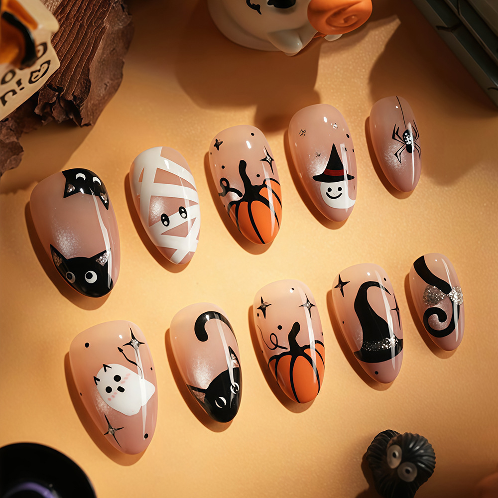 Europa y América Halloween ojo de gato usar uñas 30 piezas atmósfera de vacaciones de uñas dulces y frescas parches de uñas mezclados
