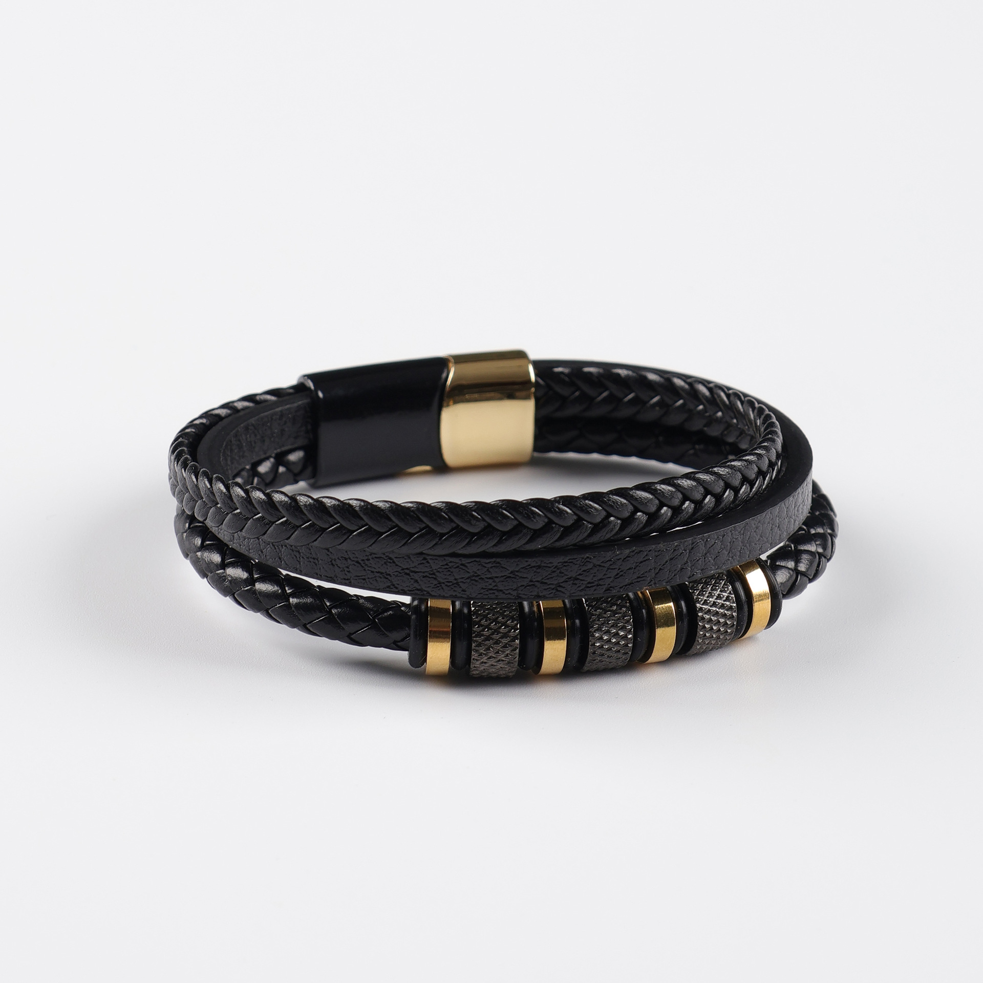 2026 Popular E-commerce Product: Cord Bracelet, Stainless Steel Woven Bangle, Genuine Leather Multi-layer Men's Jewelry_voghion.com