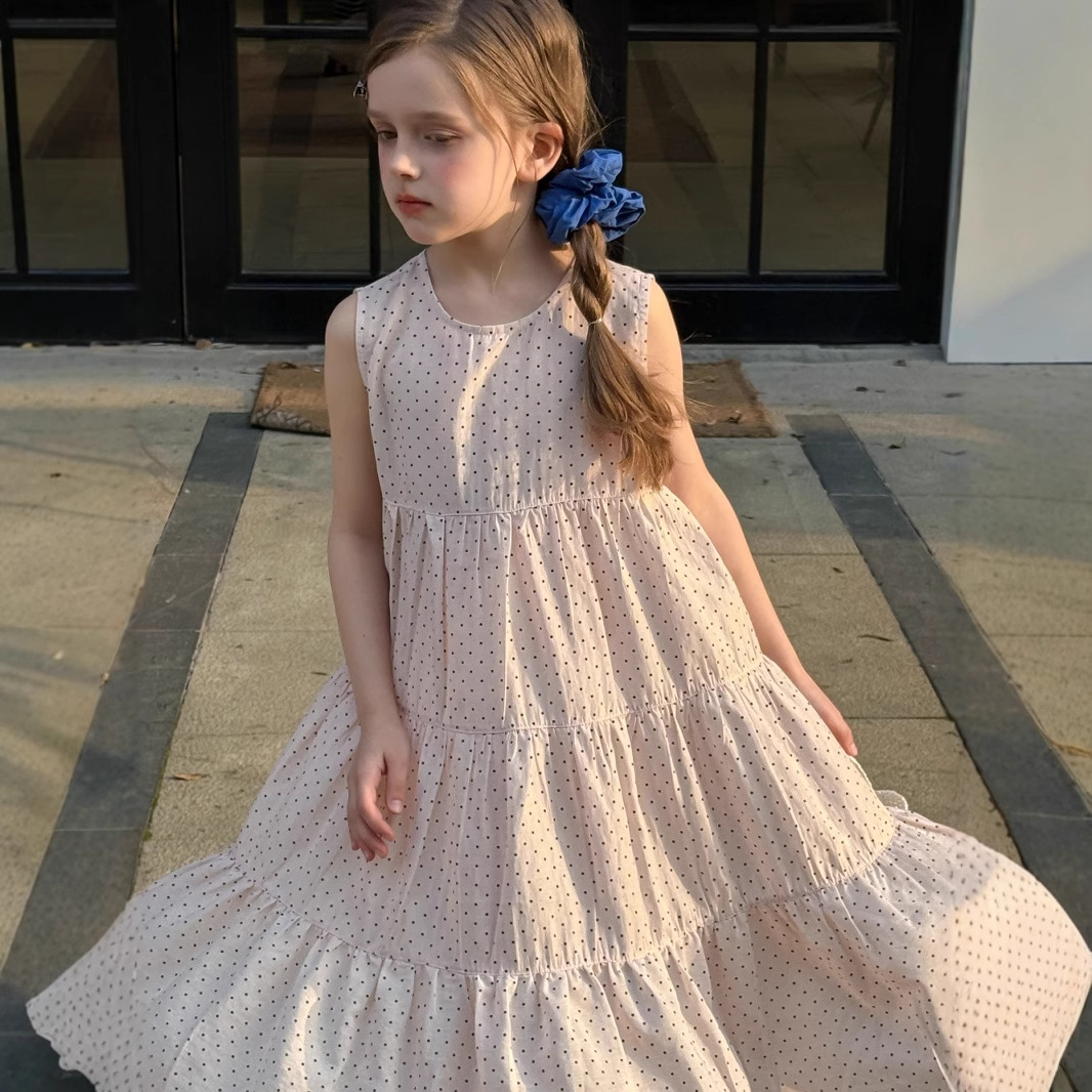 Girls' Polka Dot Dress Summer 2026 New Style Seaside Little Girl Polka Dot Skirt Korean Style Kidsren's Princess Dress