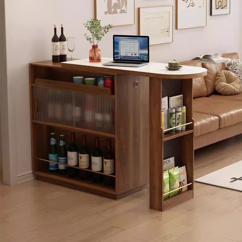 Solid Wood American-Style Open Bar Cabinet for Small Apartments, Home Leisure Entrance Cabinet, Partition Narrow Island Table, Sideboard Integrated