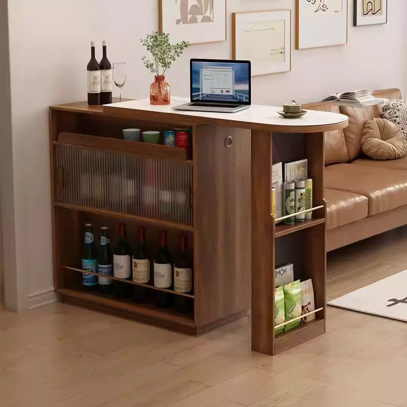 实木美式开放吧台柜小户型家用休闲玄关柜隔断窄岛台餐边柜一体