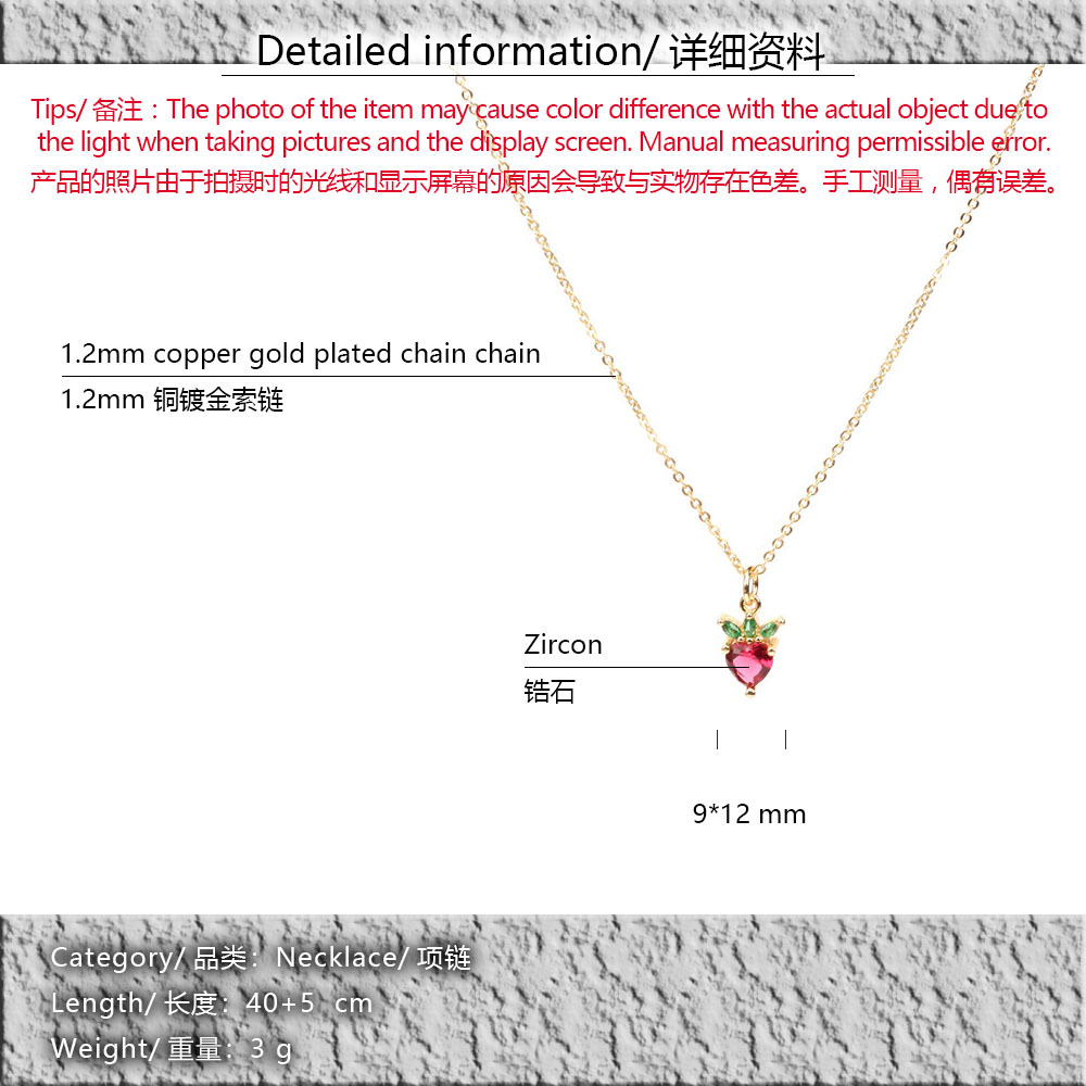 Cross-Border Wholesale Inlaid Zircon Strawberry Fruit Necklace Womenu0027s Autumn Design Pendant Gol
