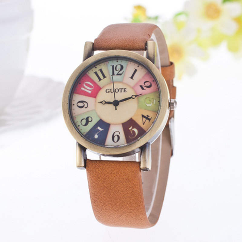 Orologio da donna con giradischi in legno, modello vintage a strisce, in pelle, casual, alla moda_voghion.com