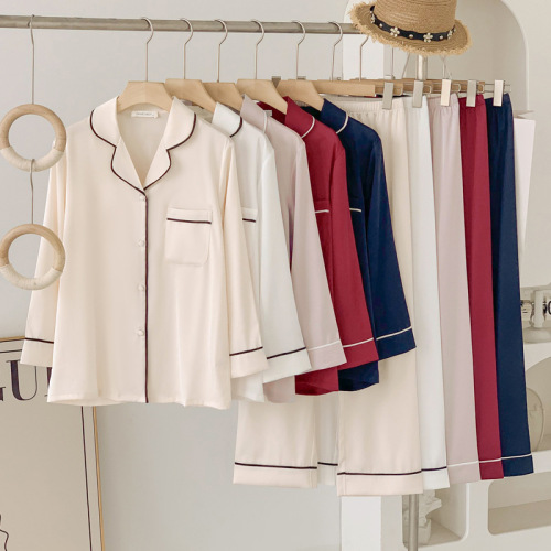 Women's Spring and Autumn Long Ice Silk Cardigan Set, Simple Long Sleeve Thin Couple's Homecoming Suite, Summer Wearable