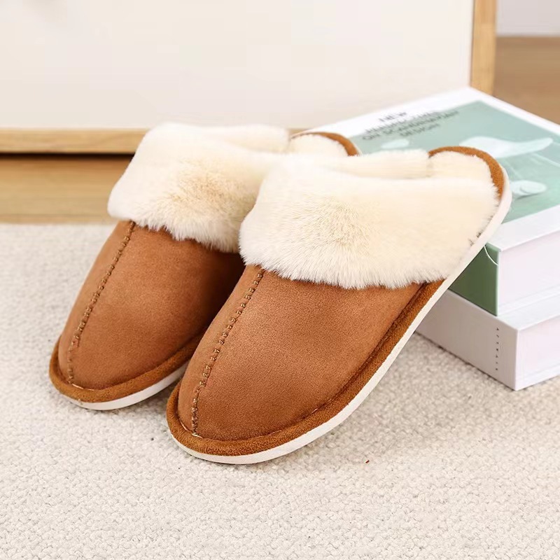 Invierno nuevo cómodo hogar zapatos pareja felpa escote interior bolsa caliente antideslizante soporte invierno zapatos de algodón entrega de una sola pieza