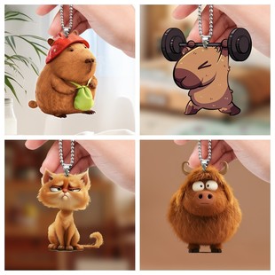 Cross-Border Trending Capybara Guinea Pig Orange Cat Yak Car Interior Acrylic Pendant Keychain Decoration