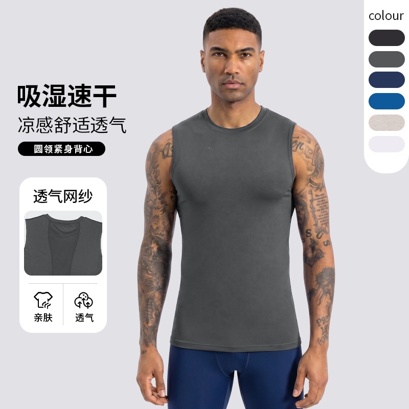 European and American cross-border mesh fitness sports tights for men, sleeveless running clothes, breathable athletic training quick-dry vest