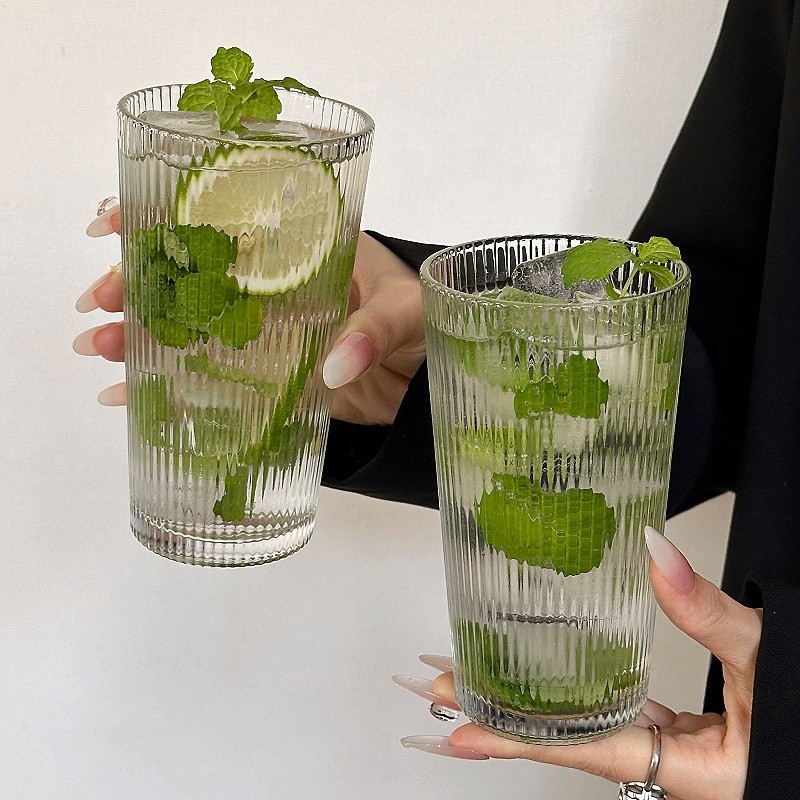 Ins Style Long Island Iced Tea Cup Vertical Pattern Japanese Style Thickened Glass Beverage Cup vintage Cup Cocktail Cup Juice Cup