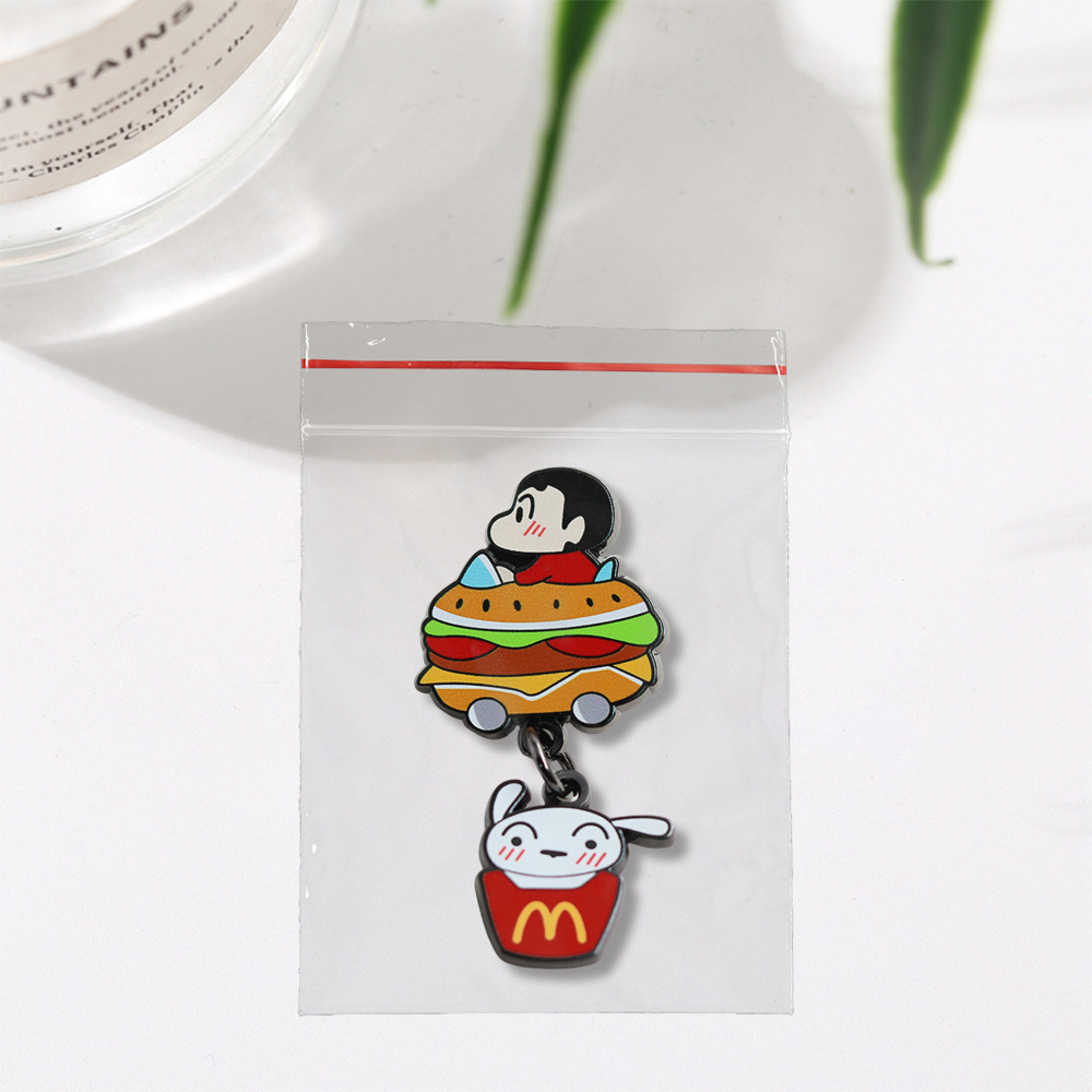 Little New Burger Cart Brooch Cartoon Anime Enamel Badge Cute Little White Dog Pendant Bag Accessories Pendant