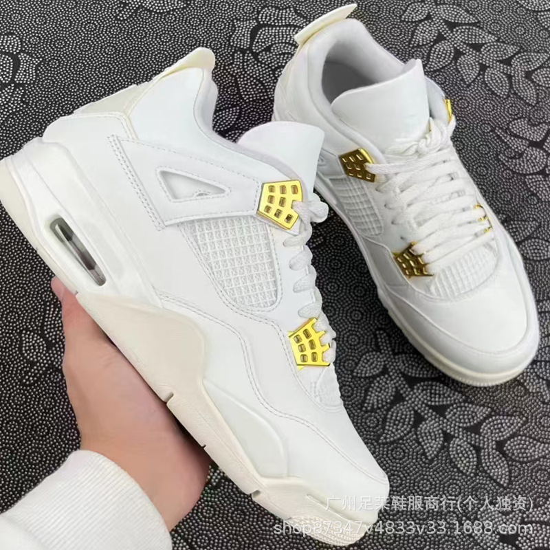 Nagata Pure Original Aj4 Platinum White Cement Paris Air Cushion Basketball Shoes Non-Slip Wear-Resistant Men's and Women's Shoes Joe 4 Sports Shoes