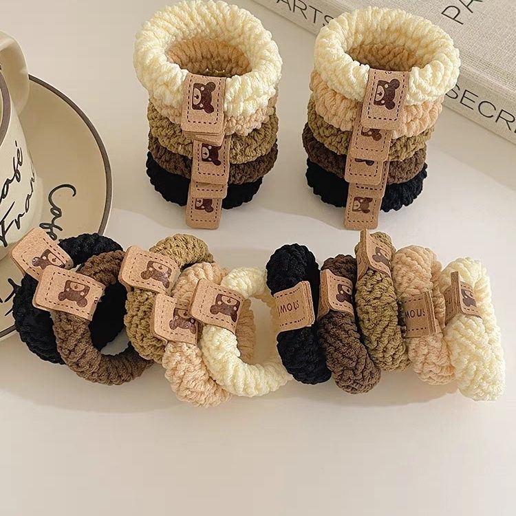 Elegante y lindo oso grueso cabeza cuerda de correa elástica alta mujer cabello nuevo cabello de galletas de cola de caballo alta cuerda de cabello