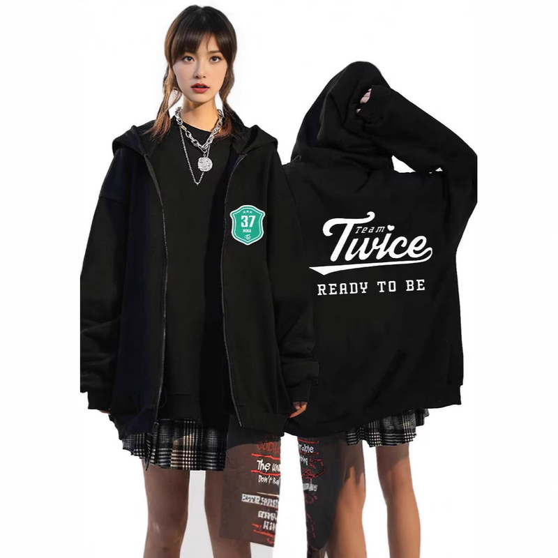 South Korea two should aid singer group surrounding Harajuku printed sweater men's hooded loose zipper cardigan men South Korea two should aid singer group surrounding Harajuku printed sweater men's hooded loose zipper cardigan men