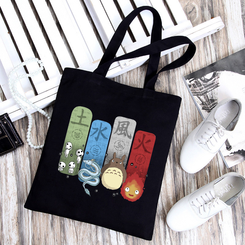 Totoro de dibujos animados impreso bolsa de lona bolso de hombro estudiante casual bolsa plegable bolsa de compras portátil Comercio exterior transfronterizo