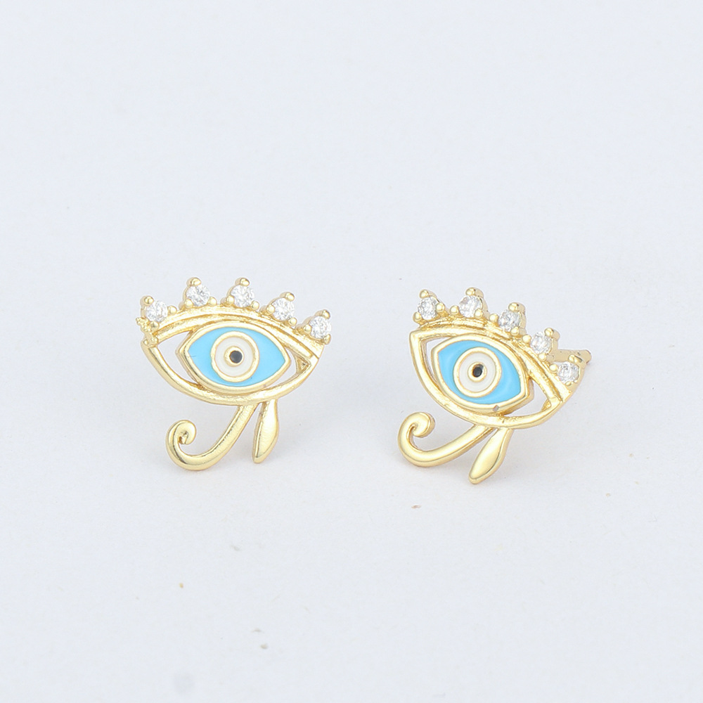 Retro Geometric Eye Copper Ear Studs Stoving Varnish Zircon Copper Earrings