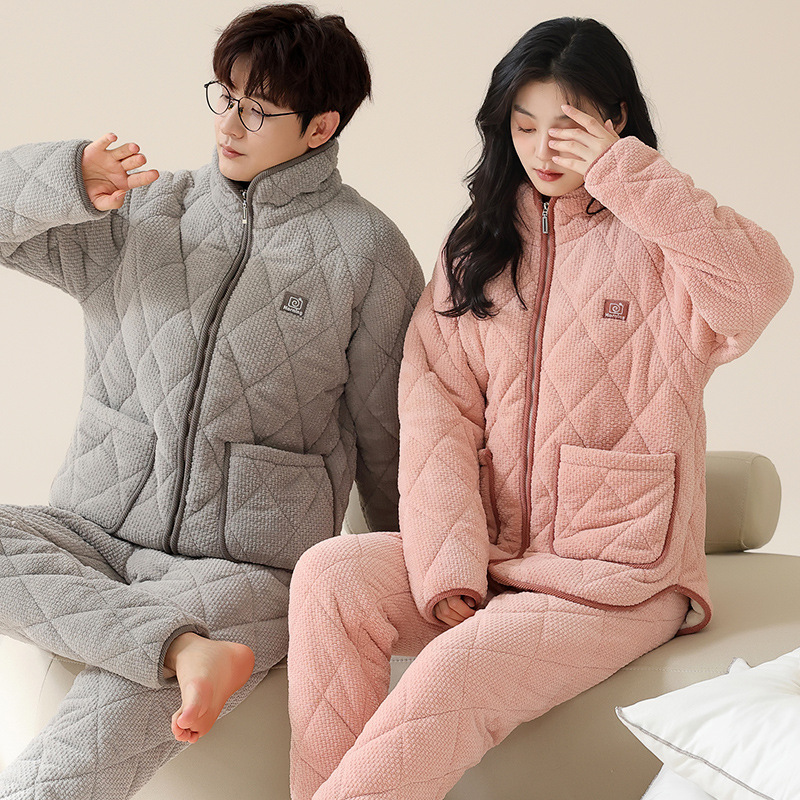 커플의 잠옷 겨울 3 층 두꺼운 면 기모 겨울 따뜻한 플란넬 남녀 홈 옷