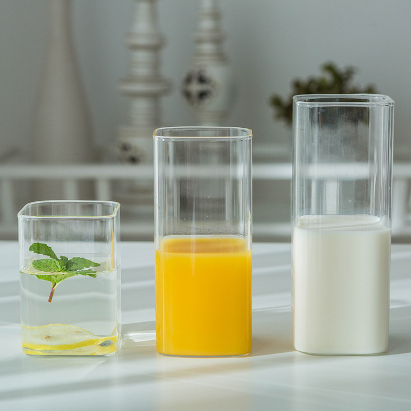 韩国方口水杯ins风耐高温透明玻璃杯绿茶杯家用果汁玻璃杯logo