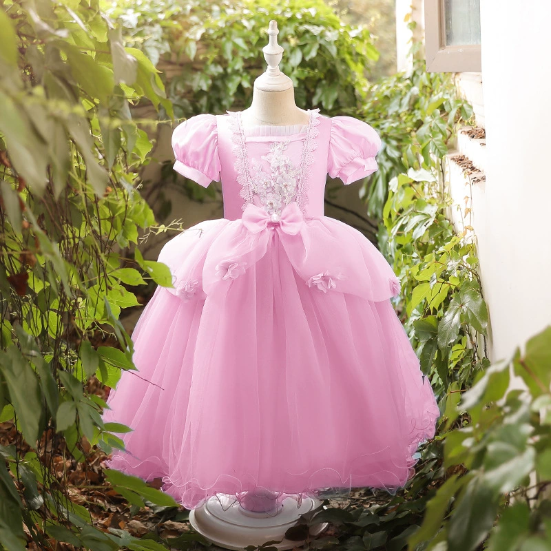 Summer small princess costume, dress, 2024 years, with short sleeve, children's clothing