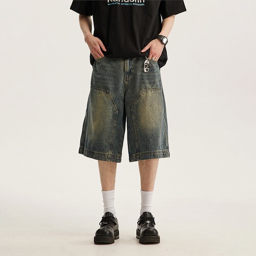 Summer Washed Denim Short Pants for Men Loose Casual Matchable Mid Pants American Streetwear Brand Straight Leg Five