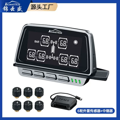 Six-wheel truck tire pressure monitor Tire pressure monitoring system - 6-wheel-external-tire-inflator-with-pressure-transmitter-0-8-bar