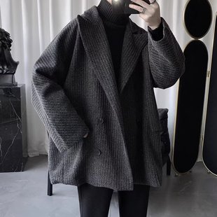 High-End Double-Sided Cashmere Outwear Men's Mid-Length Spring & Fall Pure Color Fashionable Casual Suit Collar Youth Windbreaker Jacket Trendy