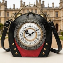英国小众异形包 复古时钟造型手提包创意钟表圆包趣味设计师女包