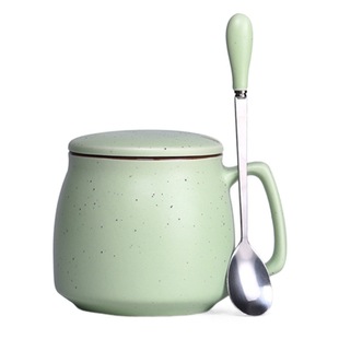 Creative ceramic cup with lid and spoon Milk Cup Japanese and Korean breakfast cup coffee cup factory wholesale custom logo