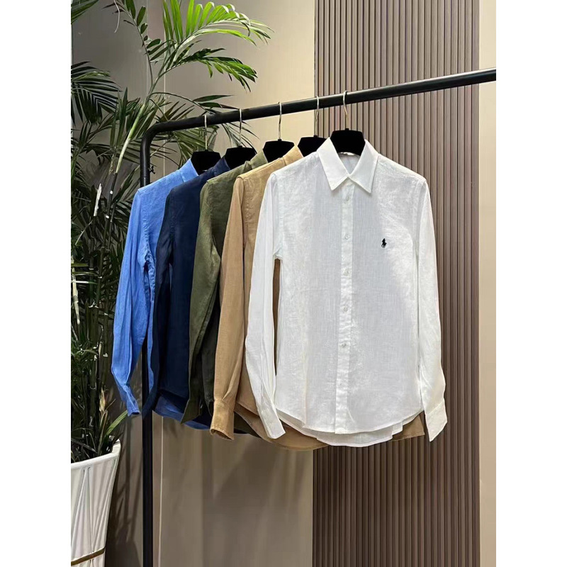 In Jomi/New Style Lapel Solid Color Shirt with Small Horse Embroidery on the Chest, Linen Long-Sleeve Comfortable Casual Shirt for Women