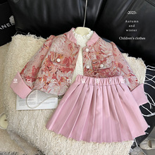 女童套装2024秋新款韩版女童外套+百褶裙套装女宝宝潮一件代发