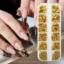 跨境亚马逊金银半圆珍珠美甲饰品亚克力金属平底金银珍珠指甲装饰