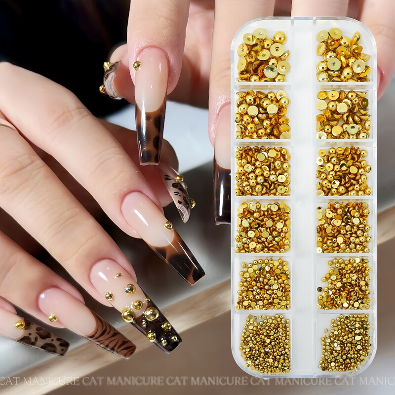 Cross-Border Amazon Gold and Silver Semi-Circle Pearl Nail Art Jewelry Acrylic Metal Flats Bottom Gold and Silver Pearl Nail Decoration