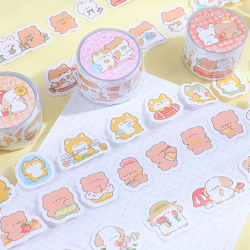 Ins pegatinas de dibujos animados adorables pequeños animales cuentas de mano pegatinas de sellado de alta cara cinta adhesiva de decoración DIY material pegatinas