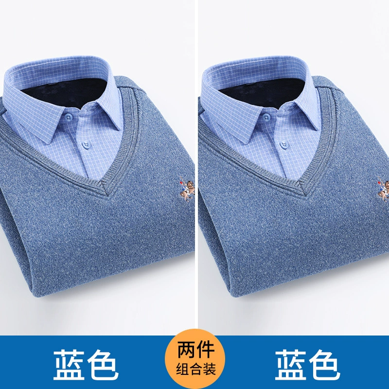 Демисезонный утепляющий свитер, набор, вязаный футболка, с имитацией рубашки
